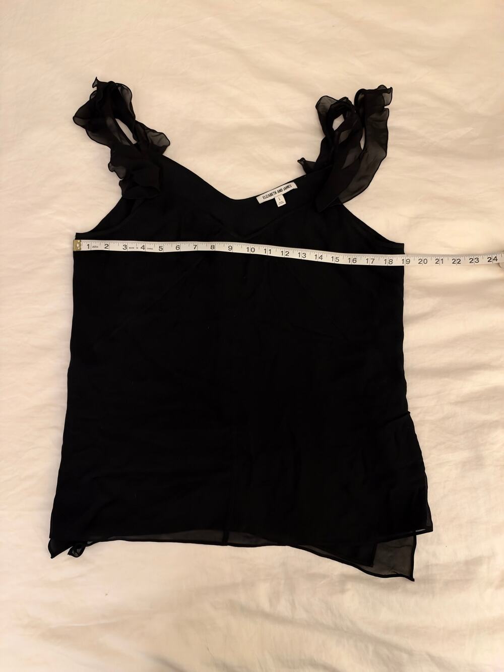 Elizabeth and James Black Silk Ruffle Strap Camisole L